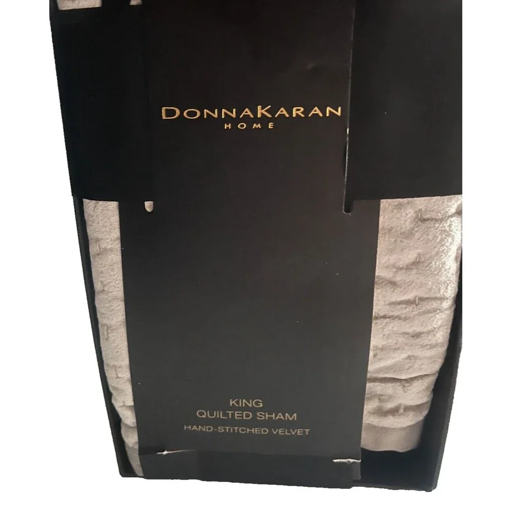Donna Karan King Quilted Pillow Shams Set of 2 Platinum Gray Velvet Open Package